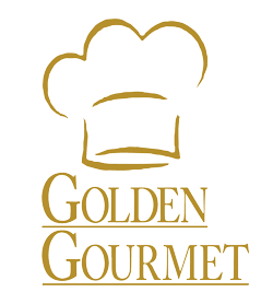 Golden Gourmet Logo w Chef Hat Square Stacked Logo Above