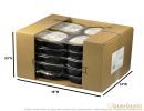 golden gourmet box cut away with products and measurements   white background